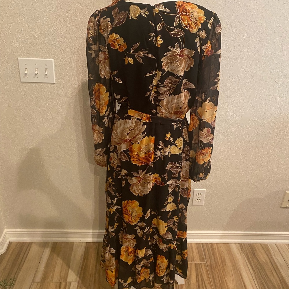 Leslie Fay Black and Orange Long Sleeve Dress - Picture 6 of 7